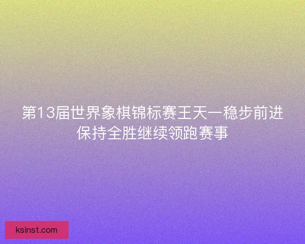第13届世界象棋锦标赛王天一稳步前进保持全胜继续领跑赛事